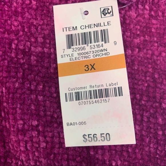 Plus Size Fuchsia Rib Knit Chenille Scoop Neck Sweater, 3X - Picture 9 of 11